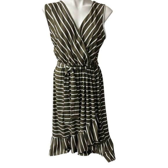 Reborn J Womens Olive & White Striped Sleeveless Wrap Dress XL - Picture 8 of 9